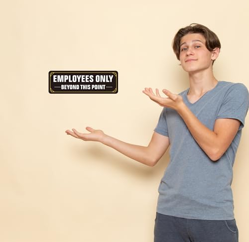 Employees Only Sign, (2 Pack) Self Adhesive Employees Only Beyond This Point Sign, Rust Free Aluminum Metal Staff Only Sticker Signs for Wall and Door (9 x 3 inches, Black/White) - color: Black /White