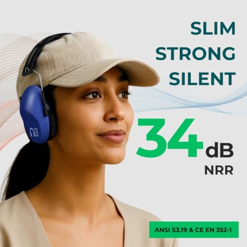 Pro For Sho 34dB NRR Hearing Protection Ear Muffs – Highest NRR Compact Design Ear Protection for Loud Events & Sensory Use - color: Dazzling Blue, size: Standard