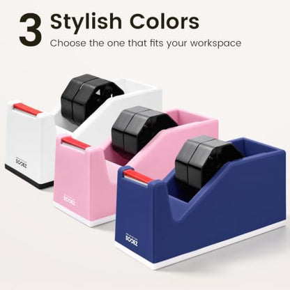 Sooez Weighted Tape Dispenser, Aesthetic Packing Tape Dispenser Desk, with Storage Compartment, Super Heavy Duty Tape Holder, Fit 1.88" to 2" Wide Tape, Tape Cutter Packing Shipping Supplies