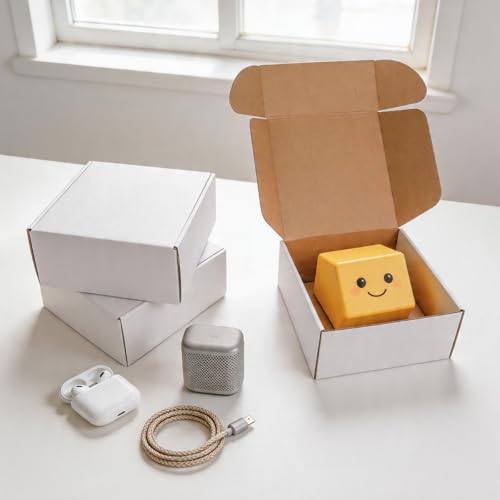 Fishat 9" x 9" x 4" White Corrugated Cardboard Shipping Boxes Set of 25 - size: 9" x 9" x 4"