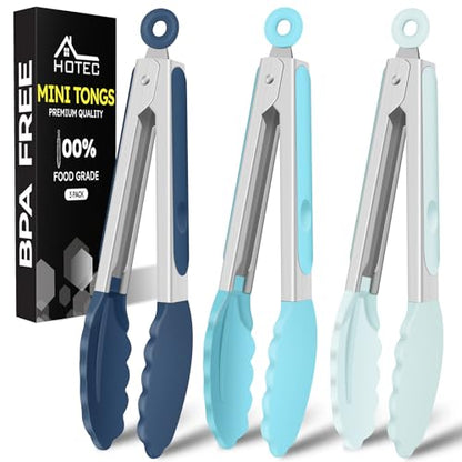 HOTEC Small Silicone Kitchen Tongs 7-Inch Mini Serving Tongs, Set of 3 - color: Gradient Blue