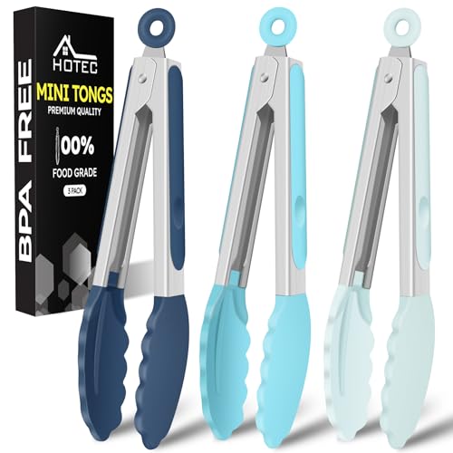 HOTEC Small Silicone Kitchen Tongs 7-Inch Mini Serving Tongs, Set of 3 - color: Gradient Blue