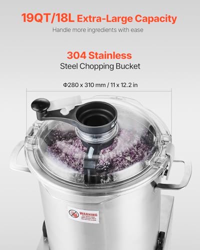 VEVOR Food Processor & Vegetable Chopper, 19 Quart Food-Grade Stainless Steel Food Processor Chopper with S-Curve Blade and Scraper, Ideal for Chopping Vegetables, Fruit, Grains, Nuts