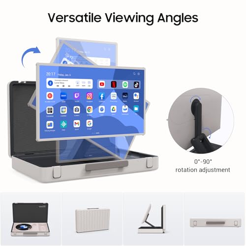 apolosign packgo 27-Inch Portable Entertainment System, Compact Suitcase Design Smart TV, Android OS, Bluetooth 3D Speakers, Built-in Battery 6H, Briefcase Screen Perfect for Travel & Parties (White) - color: White