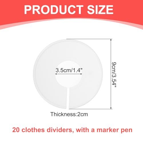 uxcell Clothes Dividers,20 Pack Round Closet Rack Dividers Clothing Rack Size Dividers Blank Labels with Marker Pen Writable & Reusable for Hanging Clothes Sorting Size, White - color: White