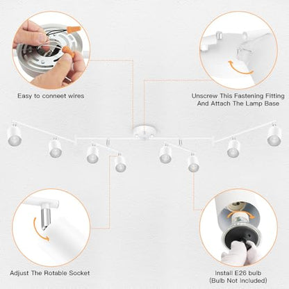 BoostArea LED 8 Light Track Lighting Kit, White 8 Way Ceiling Spot Lighting, Flexibly Rotatable Light Head for Kitchen, Living Room, Bedroom, GU10 Bulb Not Included - color: 8 Light-White