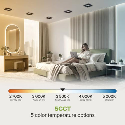 ASD LED Bronze Retrofit 4 Inch Recessed Lights - Square 9W 709LM 2700-5000K Recessed Lighting 4 Inch, Wet Rated Dimmable Can Lights, Baffle Trim Wafer Lights, UL 12 Pack - color: Bronze, size: 12 Pack