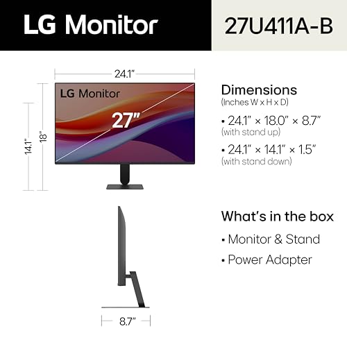 LG 27U411A-B 27-inch Full HD (1920 x 1080) IPS Computer Monitor, 120Hz, HDR10, Reader Mode, Flicker Safe, HDMI, Slim Stand Base, Black - size: 27 inch
