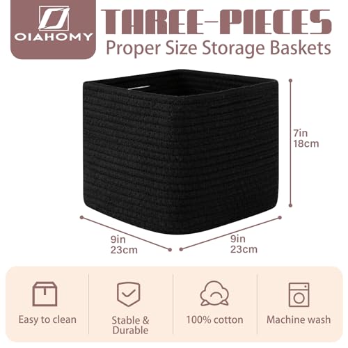 OIAHOMY 3 PACK Cube Storage Bins Storage Baskets Shelf Bins Black - color: Black
