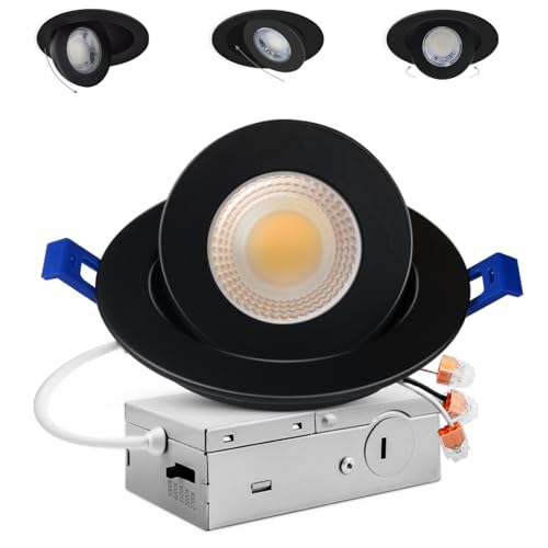 Adetu 1 Pack 4 inch 5CCT Eyeball Gimbal LED Recessed Lights, 10W=95W,982LM - color: Black-4 inch, size: 1 Pack
