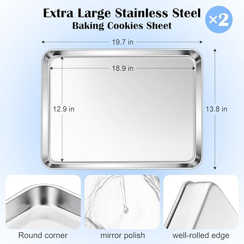 E-far Large Baking Sheet Set of 2, 20"x14" Stainless Steel Cookie Sheet - size: 19.7"x 13.8"
