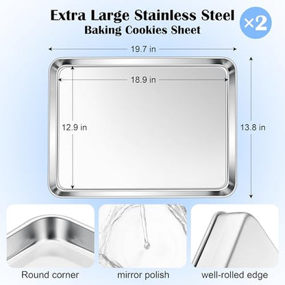 E-far Large Baking Sheet Set of 2, 20"x14" Stainless Steel Cookie Sheet - size: 19.7"x 13.8"