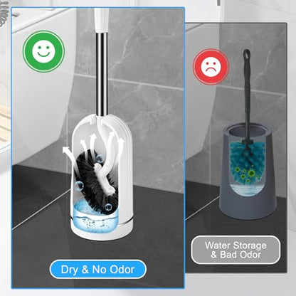 AONEZ Toilet Brush Set, Deep Under-Rim Cleaning, Vented Holder, White