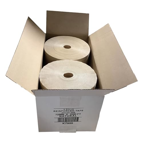 Neo-Pure Reinforced Kraft Gum Tape Grade 240 72mm x 1000 ft Water Activated Natural Brown Heavy Duty Carton Sealing Shipping Tape (Kraft, 1 Roll)