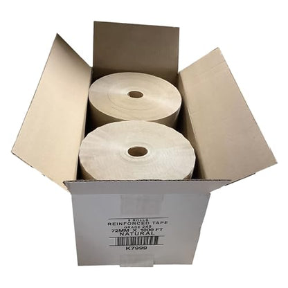 Neo-Pure Reinforced Kraft Gum Tape Grade 240 72mm x 1000 ft Water Activated Natural Brown Heavy Duty Carton Sealing Shipping Tape (Kraft, 1 Roll)