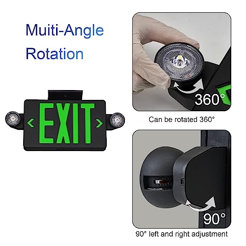 GZRUIYANG Black Housing Exit Sign with Emergency Lights Green, LED Emergency Exit Light with Battery Backup, UL 924 Certified, AC 120/277V, Commercial Emergency Lights Combo for Business - 4 Pack - color: Black Housing Green Letter, size: 4 Pack