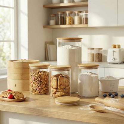 132oz Large Glass Storage Containers with Bamboo Lids for Flour & Sugar -2P - color: 132oz 2 Pack