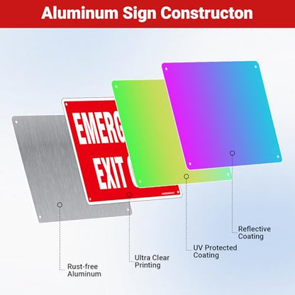 2 Pack Emergency Exit Only Signs, 10"x7" Emergency Exit Sign for Business