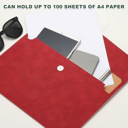 PATIKIL PU Leather A4 File Folder, Document Holder Filing Organizer Portfolio Envelope Folder Case with Snap Closure for Letter Receipt, Red - color: Red