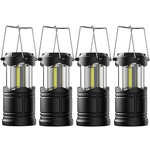 Lichamp LED Camping Lantern, 4 Pack Battery Powered Flashlight for Power Outages, Portable Collapsible Hanging Light Essential for Home, Outdoor, Emergency Lamp Survival Kit Gear for Hurricane, Black - color: Black