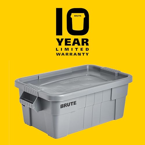 Rubbermaid Commercial Products BRUTE Tote Storage Container with Lid, 14-Gallon-included, Rugged/Reusable Boxes for Moving/Storing in Garage/Basement/Attic/Jobsite/Truck/Camping, Gray - color: Grey
