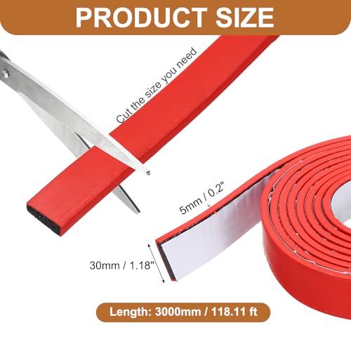 Smoke Fire Seal Strip 9.8Ft 30mm/1.18" Wx 5mm/0.2" T Red