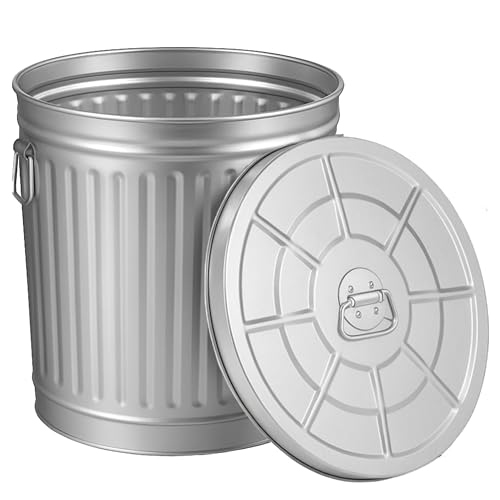 Gardenised Round Galvanized Steel, 12 Gallon Trash Can with Lid - Durable Metal Bucket for Backyard, Lawn, Garden and Yard Use - Weather-Resistant Garbage Can for Indoor and Outdoor, 16-inch - size: 12 Gallons