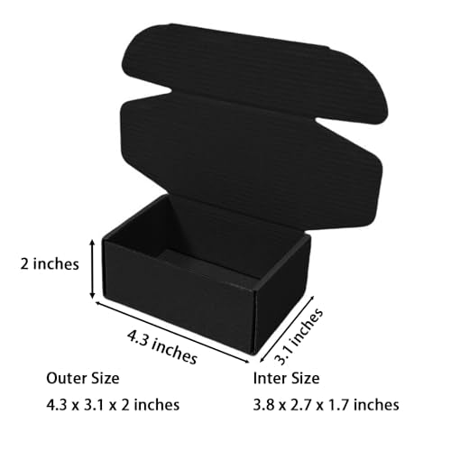 50 Pack 4.3x3.1x2 in Black Mini Shipping Boxes - color: Black, size: 4.3x3.1x2 in