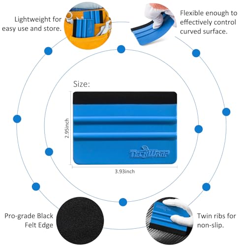 TECKWRAP Plastic Felt Edge Squeegee 4 Inch for Car Vinyl Scraper Decal Applicator Tool 1 pcs (with Black Felt Edge) - color: 1pcs Blue