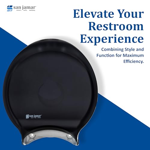 San Jamar R6000TBK 3.125 Mandrel Stainless Steel Pearl Single Jumbo Roll Toilet Tissue Dispenser, 12.9" Width, 14.9" Height, 5.8" Depth, Minimum 3.25" Core Diameter, 12" JBT Roll Capacity, Black Color