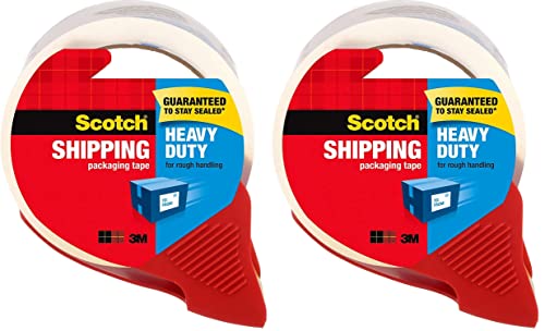 Scotch Heavy Duty Shipping Packing Tape, Clear, Shipping and Packaging Supplies, 1.88 in. x 54.6 yd., 2 Tape Rolls with 2 Dispensers - size: 2 Rolls