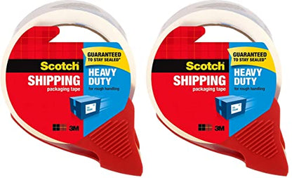 Scotch Heavy Duty Shipping Packing Tape, Clear, Shipping and Packaging Supplies, 1.88 in. x 54.6 yd., 2 Tape Rolls with 2 Dispensers - size: 2 Rolls