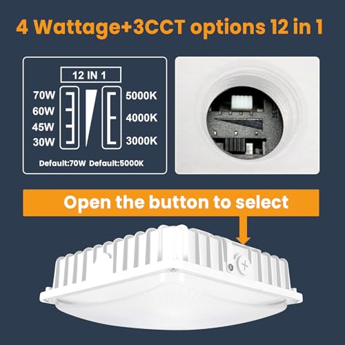 LED Canopy Light, 30W/45W/60W/70W Selectable, 3000K/4000K/5000K 3CCT, 4Pack
