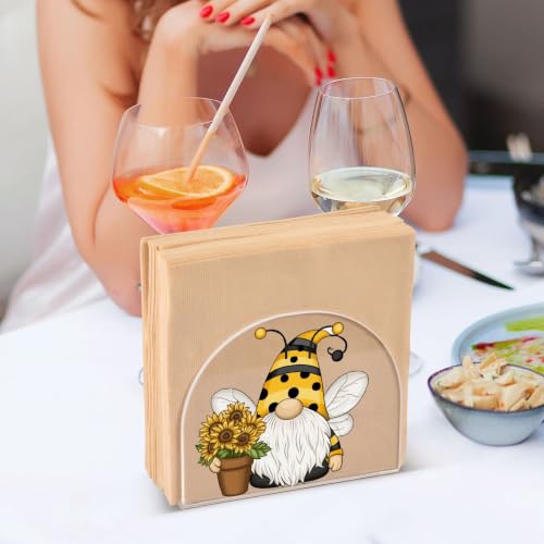 Bee Gnome Napkin Holder Acrylic Tissue Dispenser - color: Bee Gnome with Sunflower