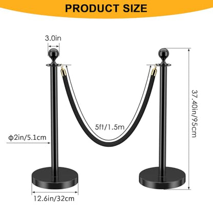 LOVMOR 12Pcs Black Stanchion Posts Queue with 8pcs Black Velvet Rope, Crowd Control Barriers Queue Line Rope, Crowd Control Stanchion for Party Supplies - color: Black-12pack