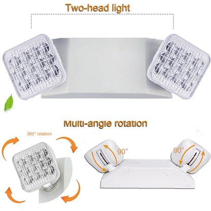 LED Emergency Light Fixture, Commercial Emergency Lights with Battery Backup, Square 2 Head Adjustable LED Emergency Light for Power Failure Business, Emergency Exit Light AC 110V-277V 6 Pack - color: 6 Pack