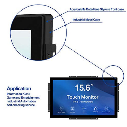 GreenTouch 15.6 Inch 10 Points Open Frame Touch Display, Industrial PCAP Touchscreen Monitor, VGA+HDMI+DVI Port - 16:9 - size: 15.6 IN