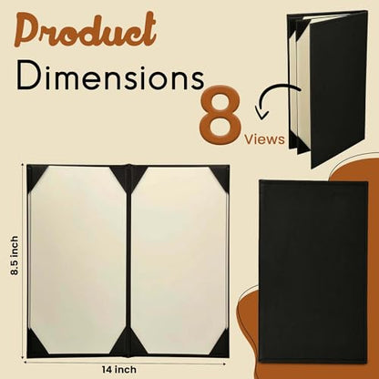Prestine Menu Covers Made of Premium Faux Leather (10-Pack) - 8.5" x 14" - 8 Views - Black - Restaurant Menu - Wine List - Bar Menu - size: 8.5”x14” - 8 Views