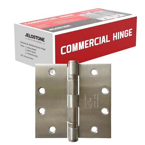 3 Pack - 4.5'' x 4.5'' Commercial Ball Bearing Door Hinge (Stainless Steel), UL Listed & 3 Hour Fire Rated, Full Mortise, Non-Removable Pin, JS-5BB1 - color: Stainless Steel