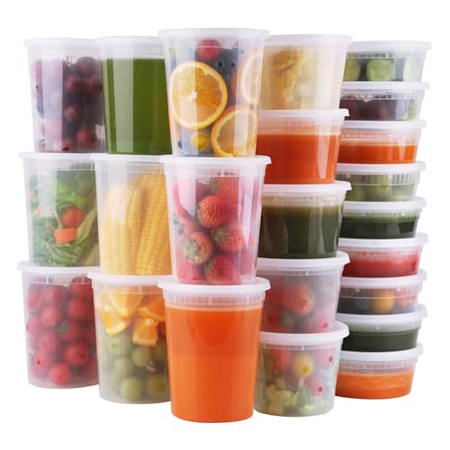 Deli Containers with Lids 48 Sets- Disposable Soup Containers 8oz, 16oz, 32oz - Plastic Containers with Lids, Food Container Leakproof, BPA Free/Microwave/Freezer/Dishwasher Safe - size: 8/16/32oz-48pc