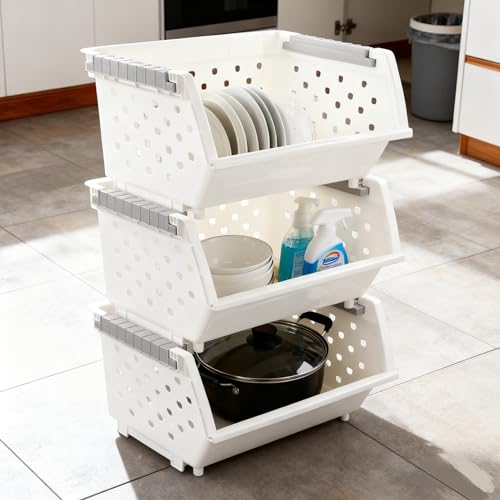 Stackable Pantry Storage Baskets, 3-Pack Snack Storage Baskets