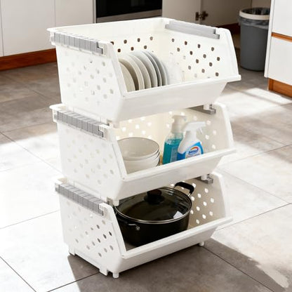 Stackable Pantry Storage Baskets, 3-Pack Snack Storage Baskets