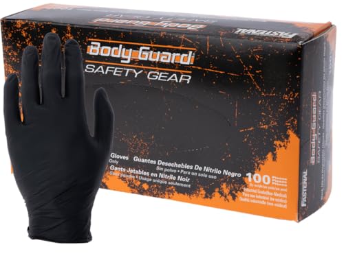 Body Guard Heavy Duty Black Nitrile Gloves | 6 Mil Industrial | Powder Free, Textured Grip | Mechanics | 100 Count - size: XX-Large