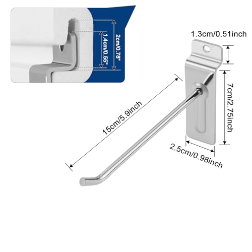 Polmart 6" Heavy Duty Slatwall Panel Hooks, Silver (96-Pack, 6-inch) - size: 6 Inch