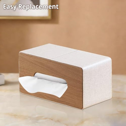 PUSU Extra Large Rectangular PU Leather Tissue Box Cover,Tissues Holder - color: Beige