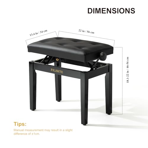 Adjustable Height Piano Bench, Wooden Piano Stool with Waterproof Padded Cushion, Bench Seat for Vanity, Bedroom, Living Room, Black - color: Single-black