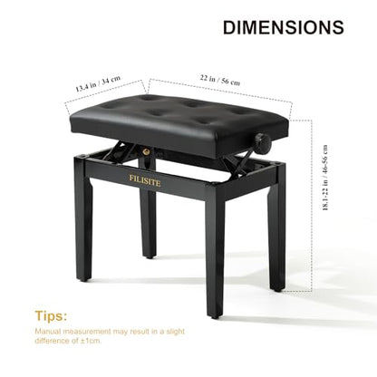 Adjustable Height Piano Bench, Wooden Piano Stool with Waterproof Padded Cushion, Bench Seat for Vanity, Bedroom, Living Room, Black - color: Single-black