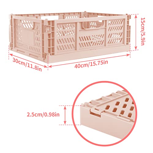 Domiella 2-Pack Crates for Storage, Storage Crates Plastic Stackable, Foldable Crate for Office Home Kitchen Bedroom Bathroom (Large, Pink) - color: Pink, size: Large: 15.7" x 11.8" x 5.9"