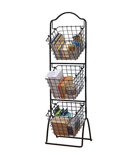 FixtureDisplays® 11 X 11 X 47.6" Black 3-Tier Metal Market Basket Floor Display Rack for Home, Kitchen, and Retail Grocery Stores 16787NEW-NPF