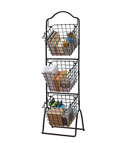 FixtureDisplays® 11 X 11 X 47.6" Black 3-Tier Metal Market Basket Floor Display Rack for Home, Kitchen, and Retail Grocery Stores 16787NEW-NPF